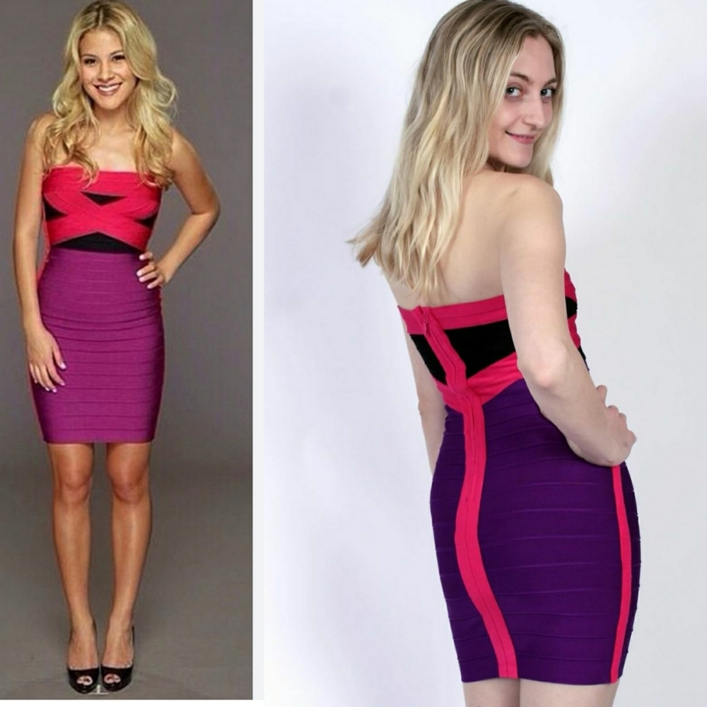 Herve Leger Pink and Purple Bandage Dress